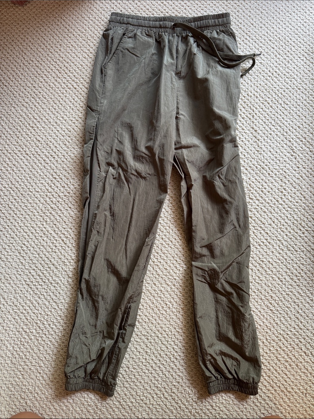 Lightweight Sheer Olive Green Drawstring Jogger Pants